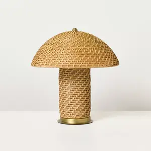 Rattan Accent Table Lamp (Includes LED Light Bulb) Brass/Brown - Hearth & Hand with Magnolia