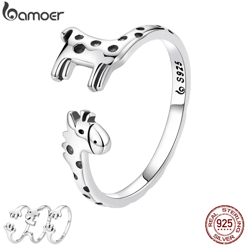 New Trendy Genuine 925 Sterling Silver Giraffe Open Ring for Women Puppy Paw Elephant Ring Girl Fine Jewelry Party Gift