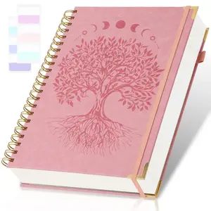World Tree Embossed Leather Journal, 300 Pages A5 Spiral Notebook, 100gsm Grid, Unisex, 24 Index Tabs, Ideal for School, Work, Notes