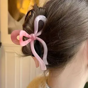 Elegant Bow Tie Shaped Hair Claw Clips - Trendy Ribbon Bowknot Design, Minimalist Hair Accessories for Women, Daily Use, Homecoming Festival, Solid Color, Plastic Material