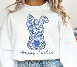Blue Happy Easter DTF Transfers - THIS IS NOT A SHIRT