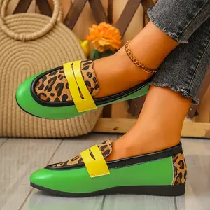 1 Pair Chic Leopard Print Flats for Women, Comfortable All-Season Slip-On Loafers with Lightweight Fabric Upper, Man-Made Materials, Rubber Sole, Plain Toe Design Girl Footwear