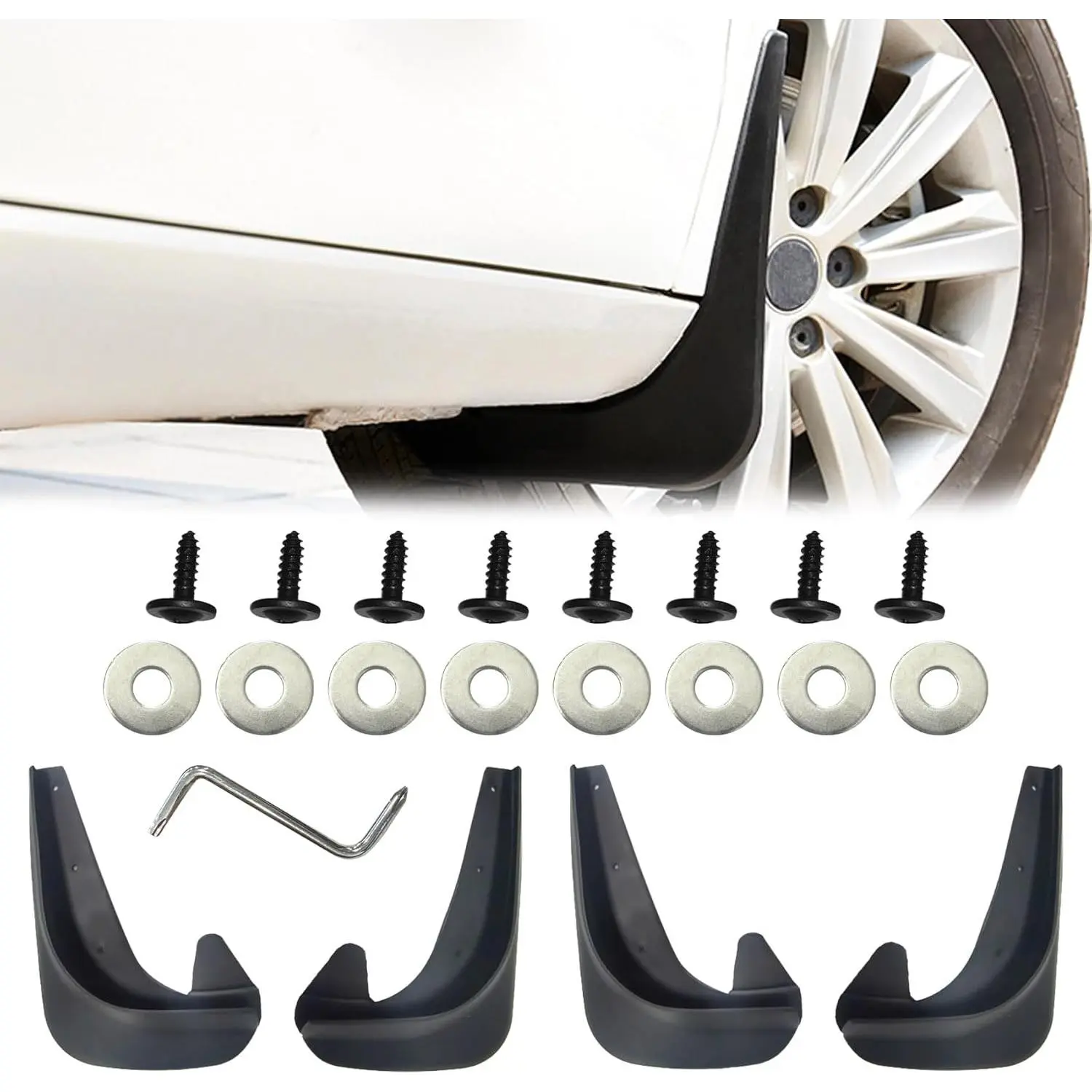 4PCS Car Mud Flaps, Black Mud Flaps Splash Guards, Fender Front & Rear Mud Guards Splash, No Drilling Mudguards Fenders with Hardware Kits, Mud Flaps Splash Guards Accessories Universal for Car