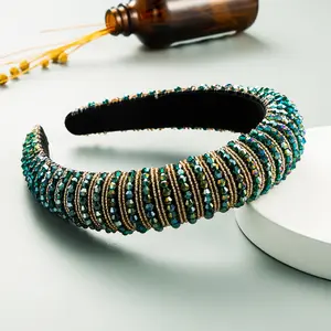 Hairband - Christmas Headband with Crystal Rhinestones for Women - Elegant Velvet Hair Accessory - Wide Beaded Embellished Red & Green Hairband - Holiday Party Gift