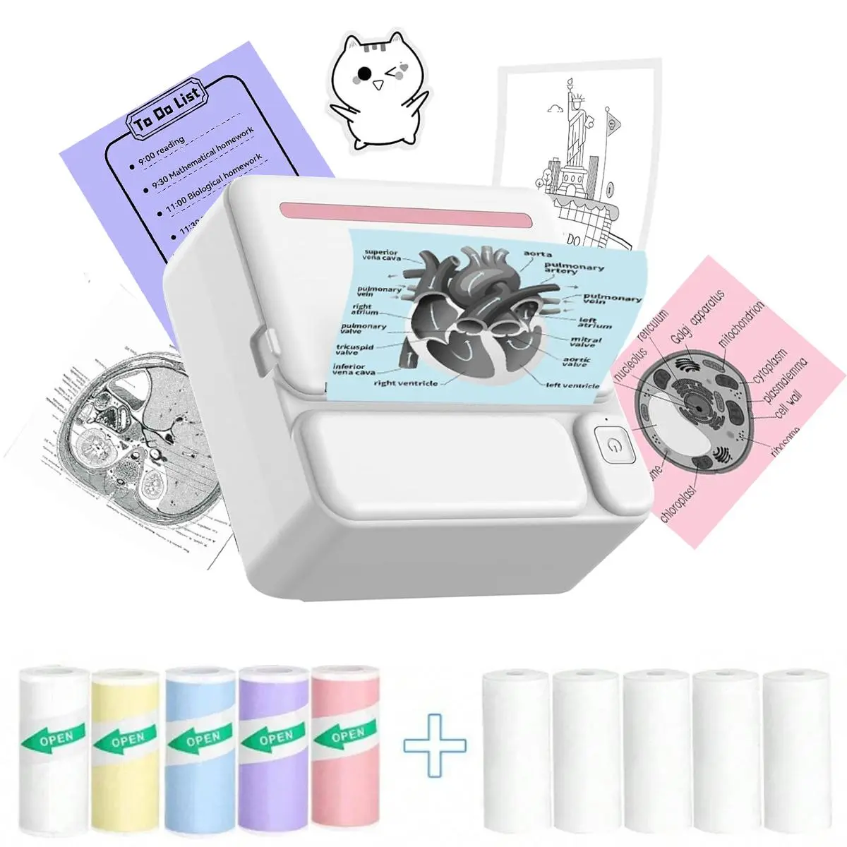 Portable Mini Printer, 1 Set Wireless Mini Sticker Printer with Print Paper & Accessories, Portable Thermal Printer for Notes, Memo, Photo, Study, Label Printing, Portable Handheld Printer