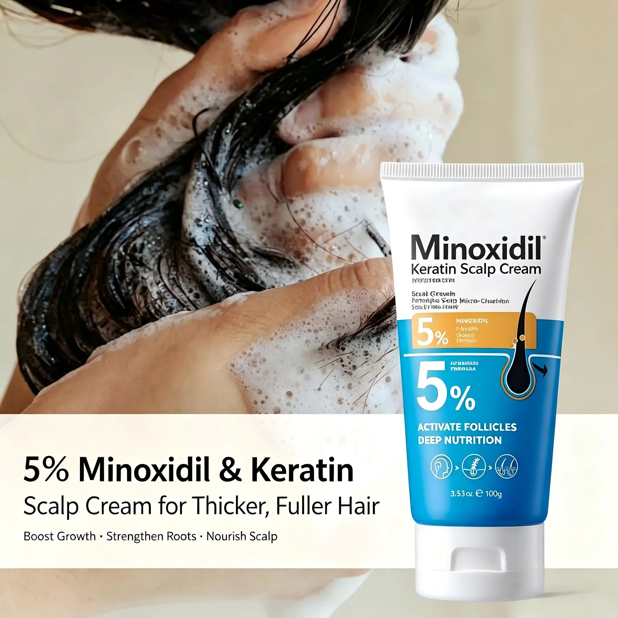 2 Pack 5% Minoxidil Keratin Scalp Cream, Scalp Nourishing Hair Care Cream for Thinning Hair, Support Healthy Scalp & Stronger Hair for Men and Women, 100g Each