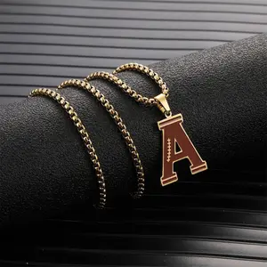 Hot Football Initials A-Z Pendant Necklace Stainless Steel Letter Pendant Necklace Party Gift