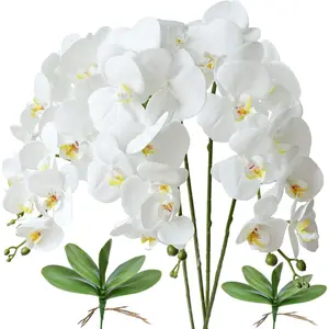 4 Pcs 32Inch Artificial Phalaenopsis Flowers with 2 Bundles Leaves Artificial Orchid Flowers Stem Plants for Home Décor (White) - Home Improvement.