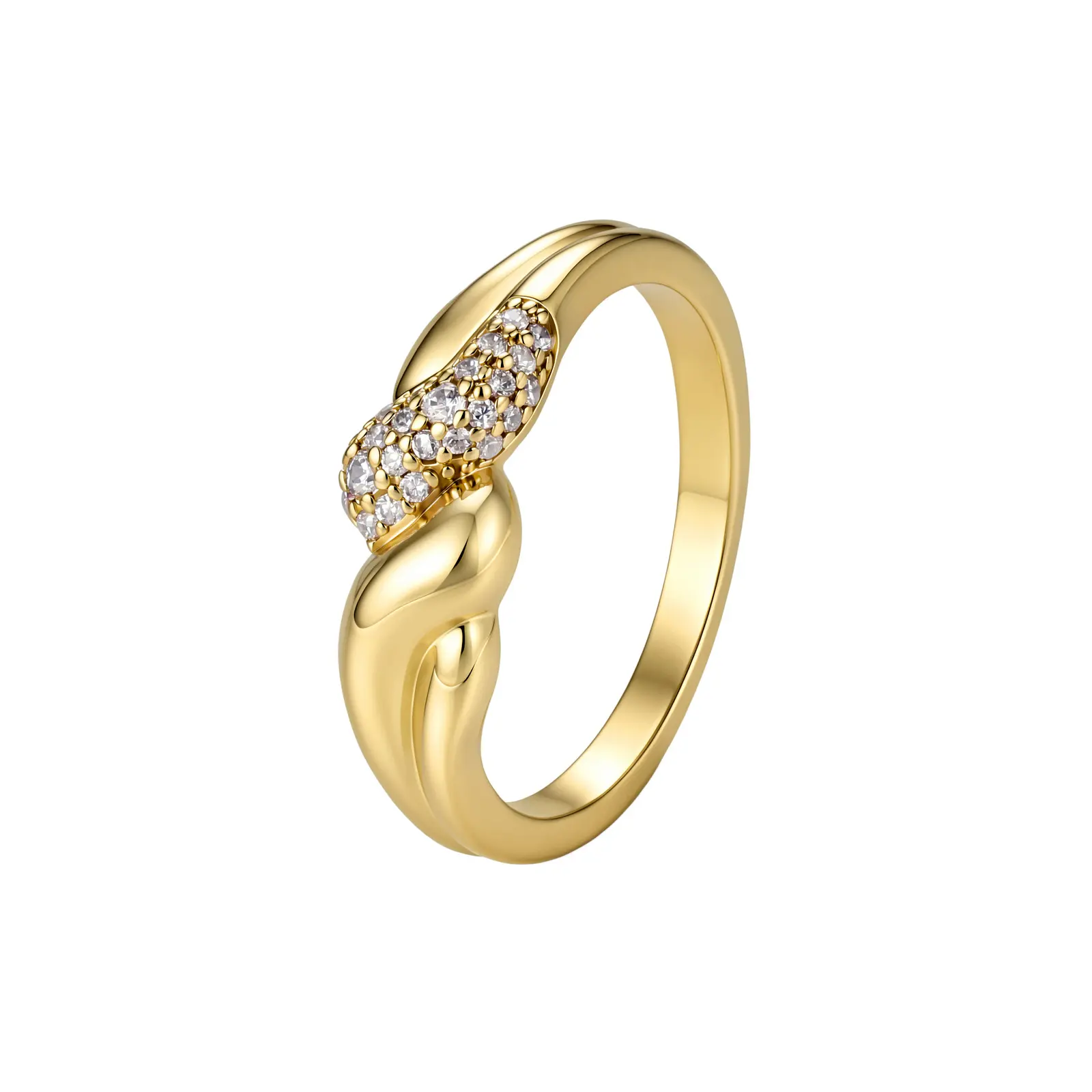 Aurem 14K Gold Plated Cross Over Bypass Ring for Women,  Multi-Row Pave Zirconia Ring, Hypoallergenic Non-Tarnish Trendy Jewelry