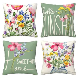 Outdoor Pillow Set Spring/Summer Garden Flower Farmhouse Courtyard Decoration Cushion Set Home Decoration Sofa Bedroom Living Room 4-piece Set Double sided Printing Home Textile