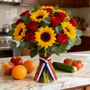 12 Pieces Artificial Flowers with Large Sunflower, Beautiful Roses and Eucalyptus, Perfect for Home and Wedding Decor, Gift Ideas and Restaurant Decoration