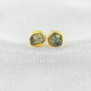 Rough Cut Aquamarine Button Studs