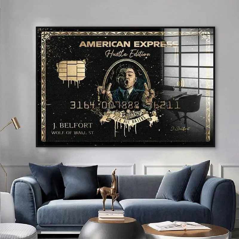 American Express "The Wolf of Wall Street" Artistic Classic Graffiti Graphic Print Bordered Paper Poster, 8x10/24x36/27x40/30x30 Multi-Size Rustic Home-Office Wall Decoration, High-Quality Accent