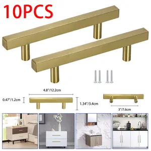 10 Pack Stainless Steel Brushed Gold Kitchen Cabinet Handles Square Drawer Pulls