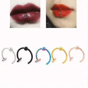 [5pcs Stainless Steel Lip Clips] Colorful Classic 5pcs Stainless Steel Lip Clips, C-Shaped Ball Fake Piercing Rings Set - No Piercing Required Jewelry Daily Wear, Parties, Sexy Style Fashion Accessory
