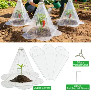 20 Pack Garden Cloches for Plants, Larger Plant Covers Freeze Protection with 40 Ground Securing Pegs, Plant Protectors from Animals for Vegetable, Flower Seedlings, 10.51" H X 10.48" D