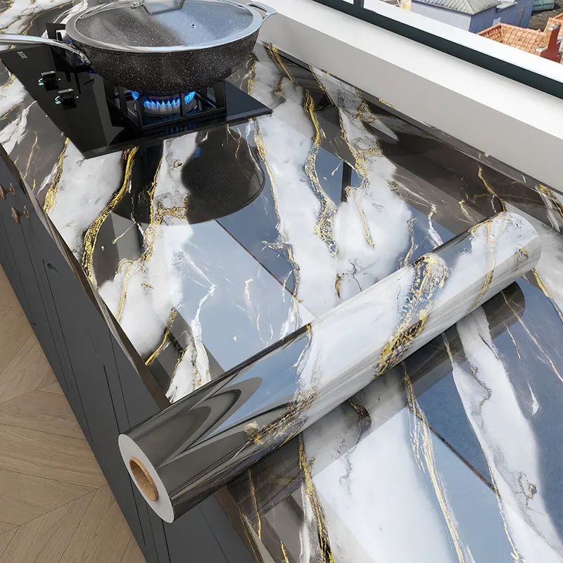 PET Self adhesive Kitchen Film Which Can Be Removed Without Leaving Marks Effectively Covers Defects Oil proof Film Self adhesive and Fireproof Suitable for Countertop and Cabinet Renovation