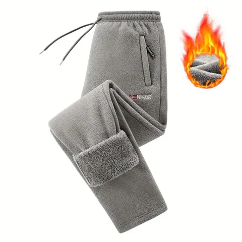 Men's Thick Fleece-Lined Cold-Resistant Casual Sports Pants - Adjustable Drawstring Waistband, Thigh Storage Pocket, Ankle Length, Comfortable Loose Fit, Machine Washable for Winter Skiing, Snowboarding
