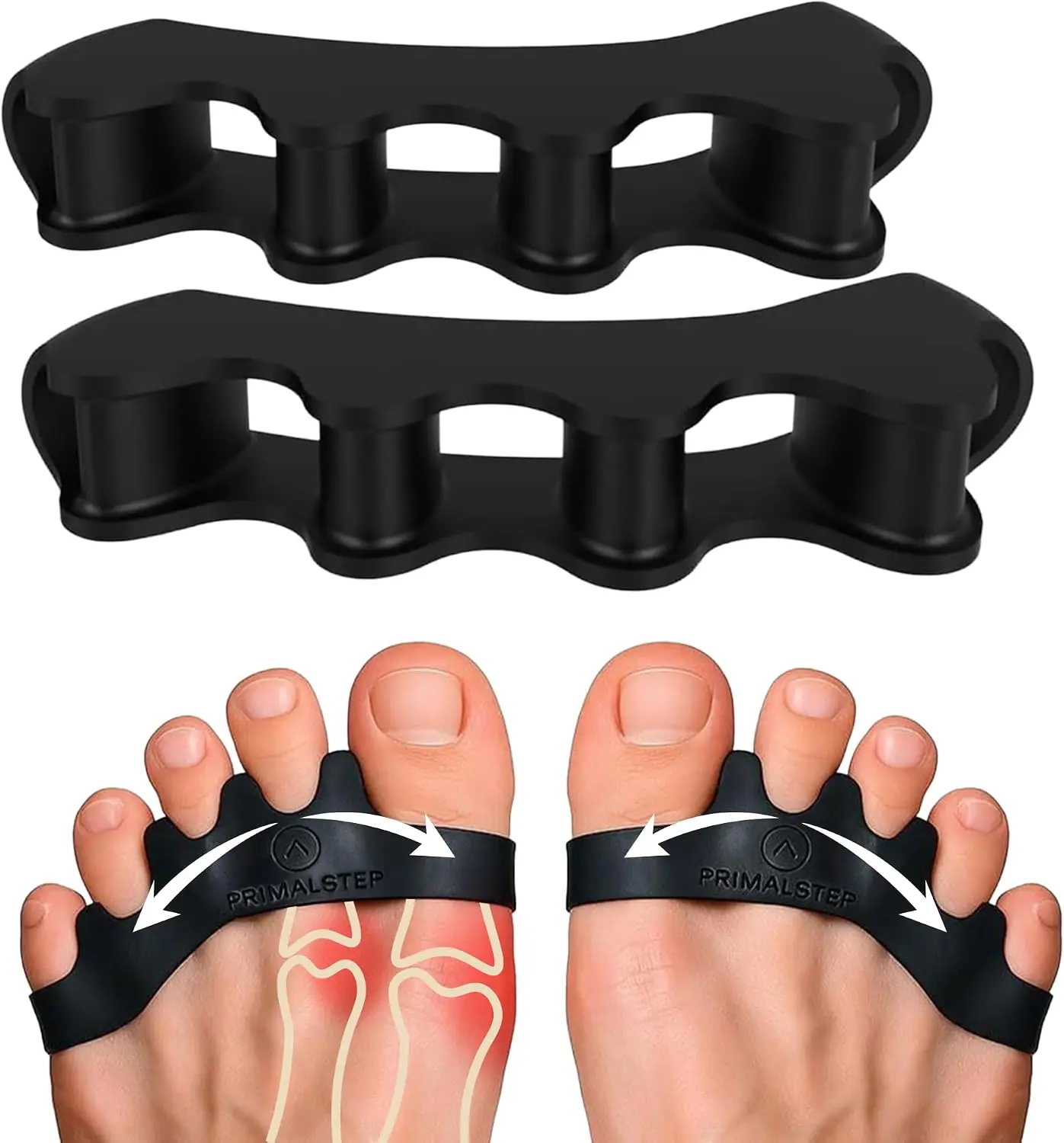 PrimalStep Toe Separators, Spreaders, Spacers, Straightener to Correct Toes for Men and Women, Bunion Corrector, Plantar Fasciitis and Athletic Mobility, S/M