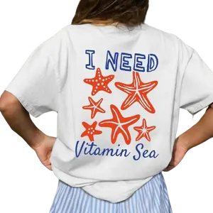 Two-Piece Set Women's Cartoon Starfish Print Loose Fit Round Neck Tee & Short Set, Casual Stylish Preppy Suit for Summer