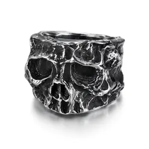 Vintage Punk Style Gothic Skull Stainless Steel Men's Ring, Terrifying and Domineering, Perfect Halloween Jewelry Gift