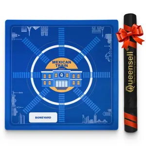 Mexican Train Dominoes Play Mat, 32" x 32" with Storage Bag,Printed Train Station Playfield, Easy to Clean & Roll Up