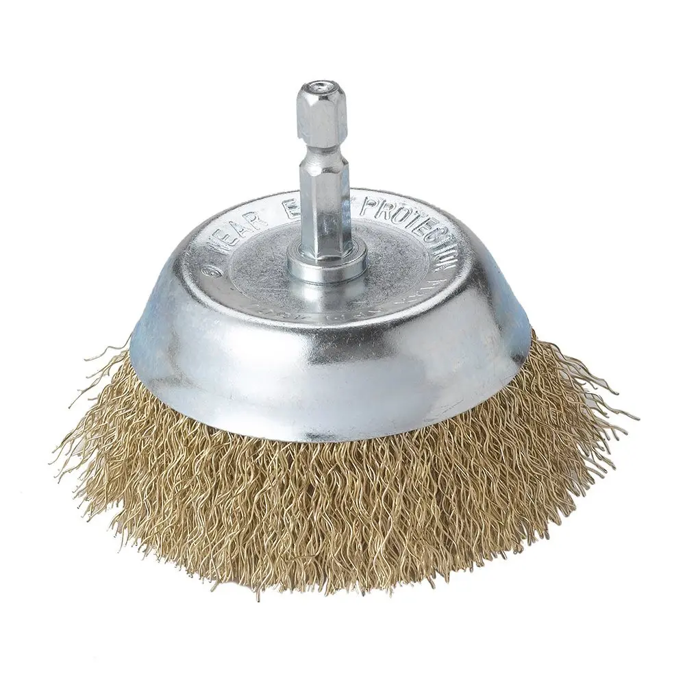 3” Crimped Wire Cup Brush with 1/4” Hex Shank (Brass Coated)