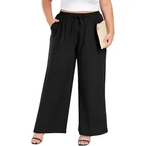 Women's Plus Size Wide Leg Pants High Waist Loose Casual Palazzo Trousers with Pockets Spring Clothes