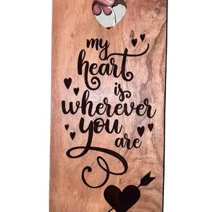 Valentines Cutting Board - Heart Design with "my heart is wherever you are" Text, Black Finish, Ideal for Chopping and Kitchen Use Stylish