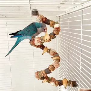 Parrot Chew Toy Mountain Pineapple Nut Wooden String Climbing Ladder Natural Wood Bird Toys for Cage Enrichment Beak Grinding Bird Supplies,summervibes