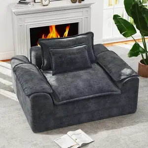 Cloud Single Sofa Memory Foam Couch with Deep Seat L Shaped Sofa with Removable Cover Large Couch for Living Room (Blue Grey, Single Sofa)