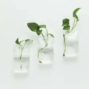 3-Pack Glass Wall Vase Trapezoid Design Hanging Indoor Planters - Stylish Wall Mounted Terrariums for Home Decor