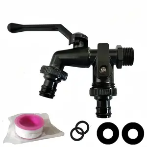Garden Faucet with Anti-freeze Bib, Dual-outlet Zinc Alloy Garden Faucet, Outdoor Watering & Washing Machine Connection Faucet