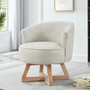 [Fahuac] Swivel Accent Chair - 360° Rotation, Linen Fabric, Solid Wood Base, Modern Artisan Soft Recliners for Living Room, Office, Modern Artisan Recliners