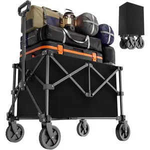 Lightweight Collapsible Wagon Cart, Compact Foldable Wagon for Grocery, Camping & , Easy Fold Utility Wagon,Black