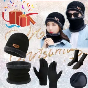 Scarf hat winter classic anti cold elastic hat Knitted Hat Scarf Set Thickened Neck Scarf Neck Warmer Hat Set for Mans Woman