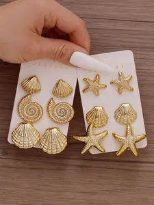 Summer Ocean Elements Fashion Earrings Set, Elegant Geometric Shapes, Perfect for All Seasons, Ideal for Various