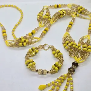 Orisha Oshun Traditional Bracelet and Necklace Set with Yellow Beads and Gold Accents pendant gift
