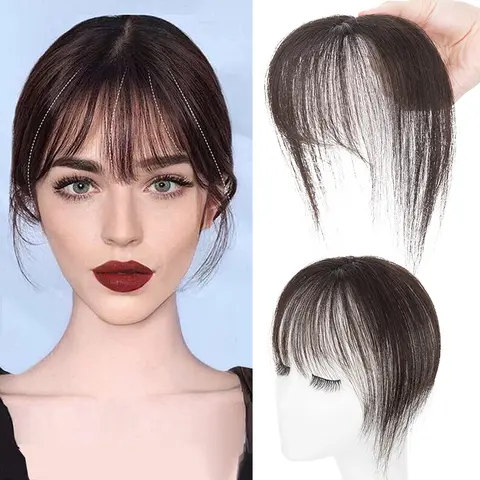 Clip In Air Bangs Human Hair 3D 360° Cover Topper With Bangs Wispy Air Bangs Hair Pieces Fake Bangs For Women