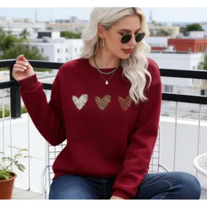 Leopard Heart Print Drop Shoulder Sweatshirt,Long Sleeve Tops Graduation,Back To School,Graduation,Teacher For Women,Back To School Pullover Fall Sweatshirt