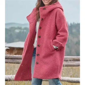 Winter Coats for Women Long Wool Pea Coats Single Breasted Hooded Jacket Trench Coat with Hood Oversized Hooded Blazer