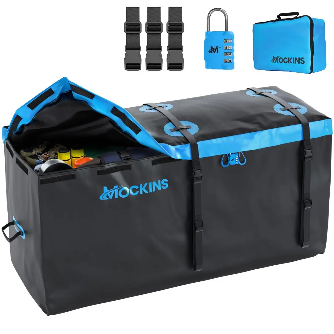 Mockins 25 Cu Ft. Blue Waterproof Carrier Bag (60"x24"x31") with Buckle Straps, Lock & Carry Bag