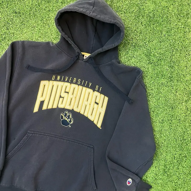 Vintage Men's XL Pullover Hoodie Blue University of Pittsburgh Panthers Embroidered Menswear