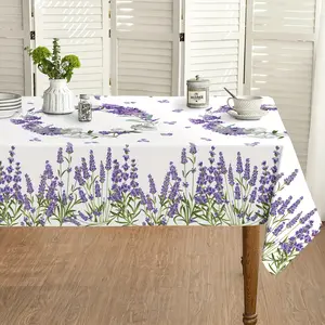 Lavender Floral Tablecloth Round and Rectangle, French Country Farmhouse Table Cover for Kitchen Dining Room, Spring Summer Easter Home Decor