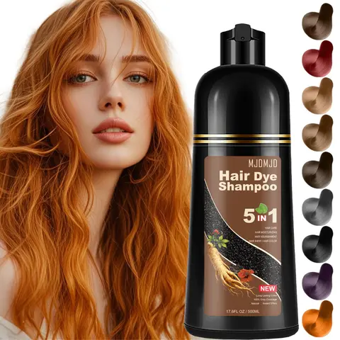 MJDMJD Orange Hair Dye Shampoo - 5-in-1 Herbal Haircare for Adults, Instant Hair Color, 10-15 Min Gray Coverage, Shiny Result, Paraben-Sulfate-Alcohol-Free, Color-Extending Semi-Permanent Formula, 24-Month Shelf Life