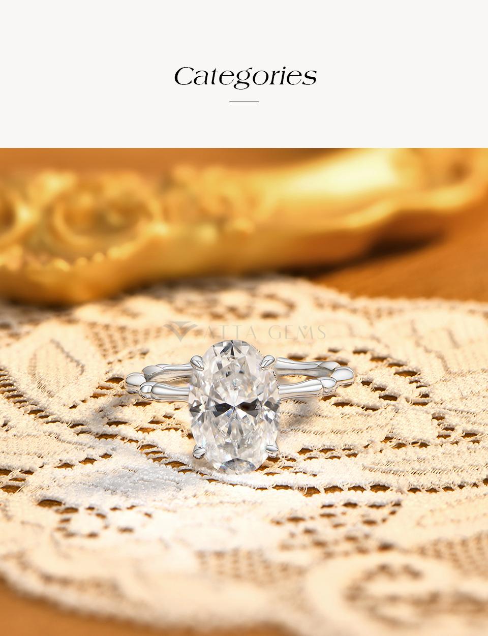 ATTAGEMS Bamboo Design 4.5CT Oval Cut Lab-Grown Moissanite Ring for Women 18K Gold Plated Ring Engagement & Wedding Rings Anniversary Gift Fine Jewelry New R431 tiktokshopbacktoschool