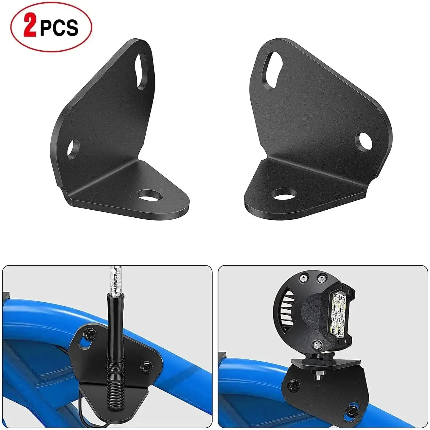 Nilight 1 Pair of Rear Pillar Flag Antenna Mounting Brackets - Adjustable Inside/Out Mount, Sturdy Steel, Heavy-Duty Steel, 12.3mm Fiberglass Whip, Quality Finish Radio Antenna with LED for 2017-2021 Can-am Maverick X3, Adjustable Mounting