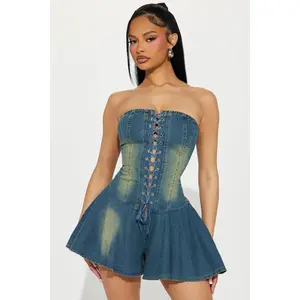 Look This Way Denim Romper - Medium Wash