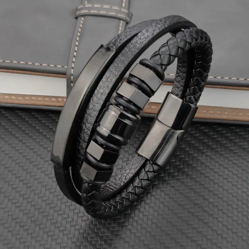Luxury Accessories Bracelet Men's Fashion Gift Black Genuine Leather Bracelets DIY Combination Wild Handsome Gift