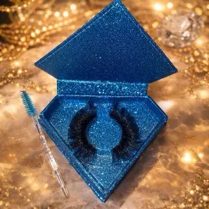 Mami Lash - Eye Dare You - Blue Glitter Box with Black Lashes and Floral Lip Gloss - Perfect for Bold Makeup Looks